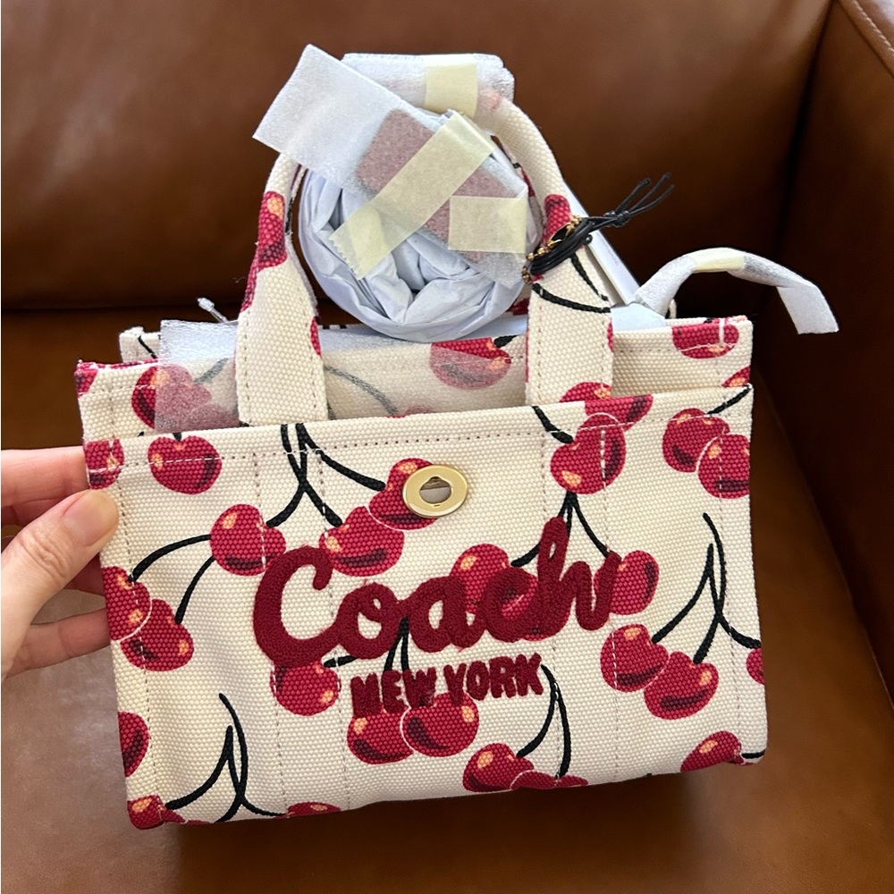 Coach Cargo Cherry Print Canvas Tote Bag 20 - Picture 8 of 13